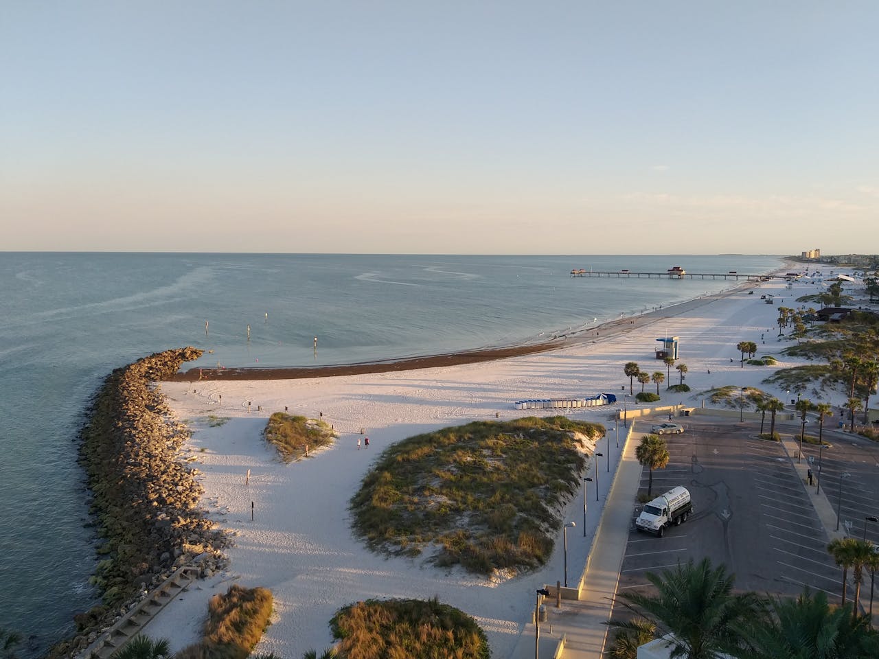 Aerial view of Gulf Coast beaches at sunset